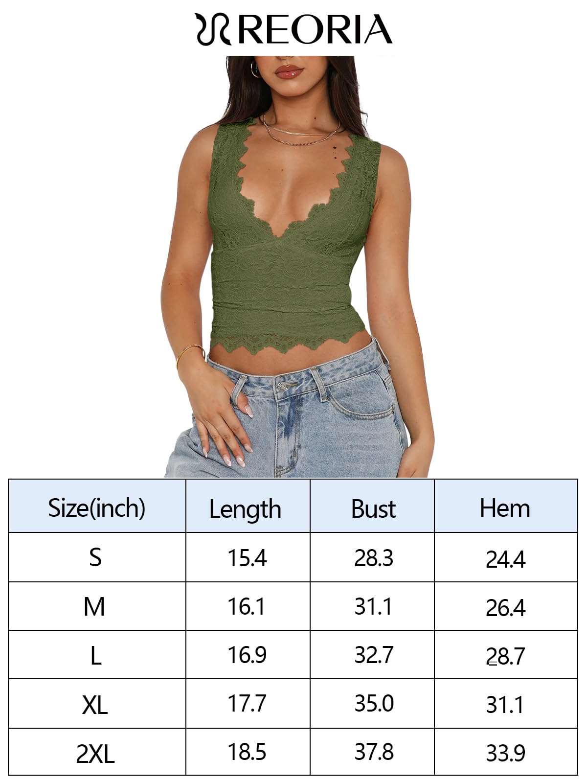 REORIA Damen-Sommertops, sexy, V-Ausschnitt, ärmellos, doppelt gefüttert, modisch, zum Ausgehen, Y2K-Tanktops, trendige, schlankmachende Spitzen-Crop-Tops für Teenager-Mädchen, Schwarz, Medium