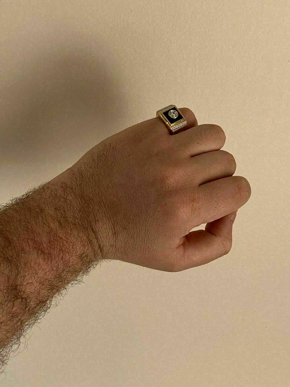 Massives 925er Sterlingsilber – 14 Karat Gold-Finish – Hip-Hop-Solitärring für Herren mit schwarzem Onyx – Größen 7–13, ideal als Ring für den kleinen Finger oder jeden anderen Finger (8)