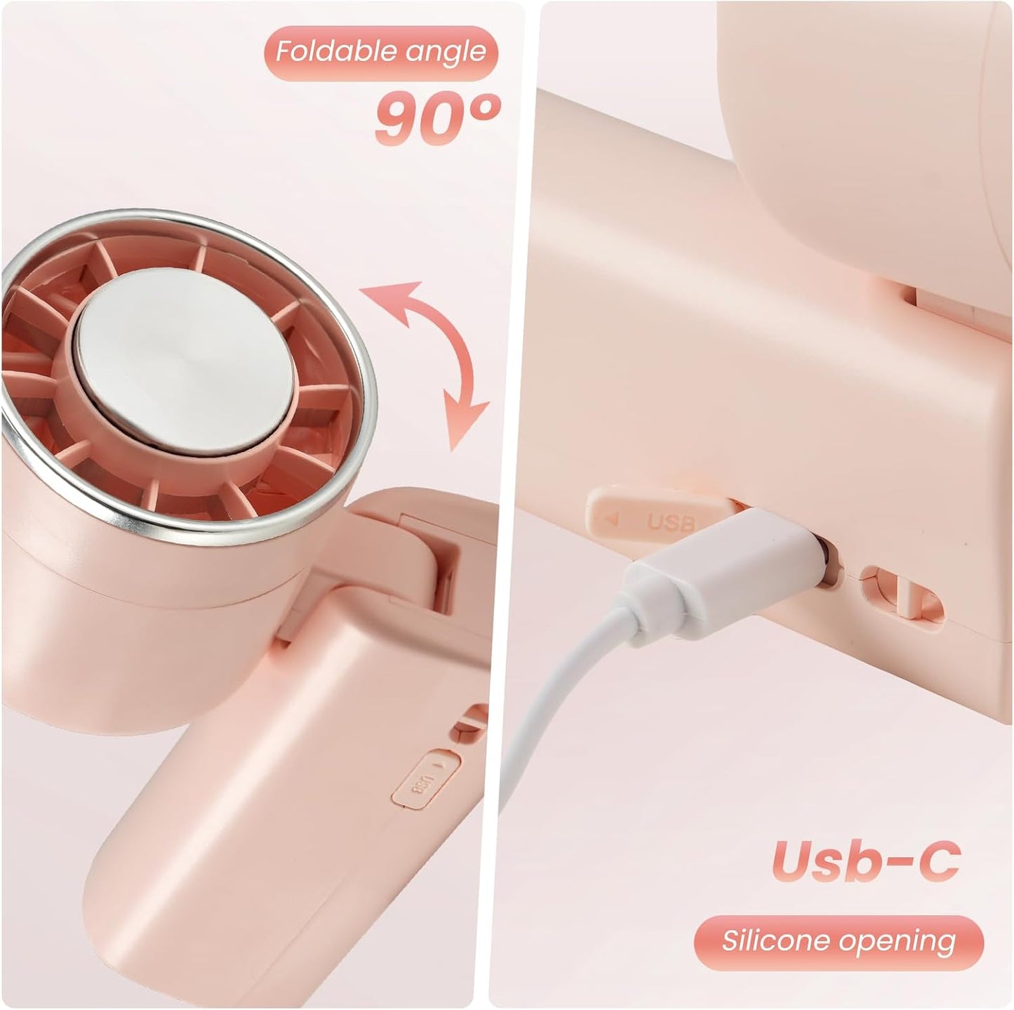 Handventilator, 4 Geschwindigkeiten, verstellbar, 4800 mAh, faltbar, leicht, am Hals getragenes Design, Strandurlaub, tragbarer Ventilator für Reisen, Kühlung für Camping, Outdoor und Indoor