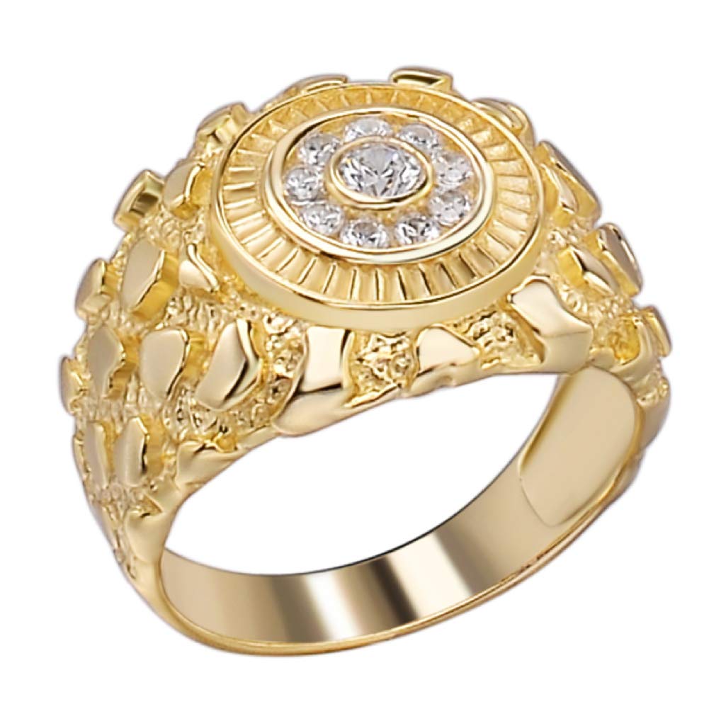 Nugget-Ring für Herren – massiver 925er Sterling-Silberring – Iced Micropave Cluster-Ring – 14 Karat Gelbgold-Finish – Größen 6–13 (10)