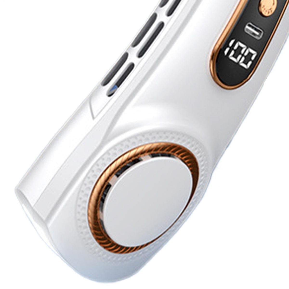 Tragbarer Nackenventilator, leises Belüftungswerkzeug, wiederaufladbar, 5 Geschwindigkeitsstufen, tragbarer Schulterventilator mit Display und 7-farbigem LED-Licht, für Sommer, Reisen