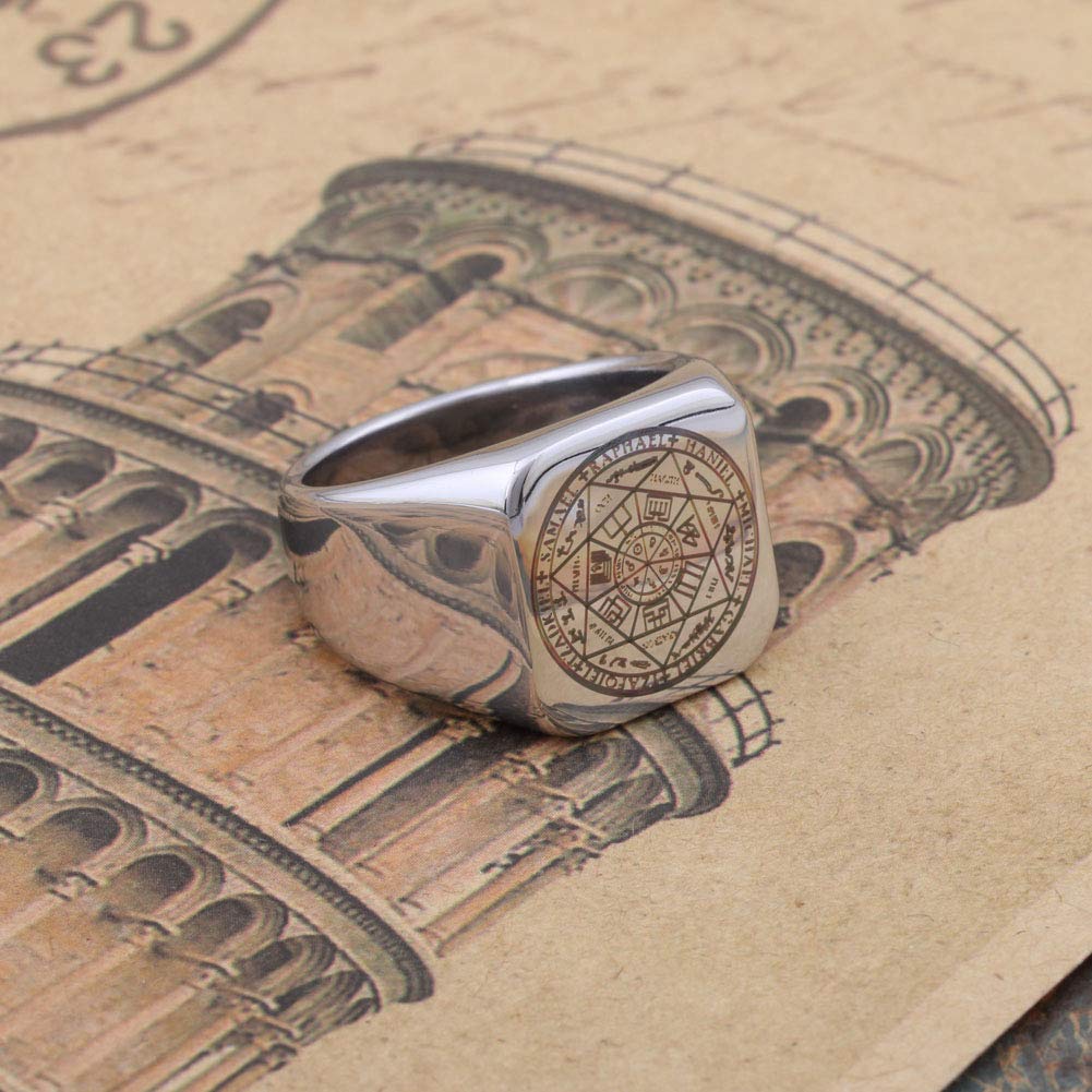 Dacai Die Siegel der sieben Erzengel Schutzamulett Siegel Solomon Kabbalah Herren Damen Edelstahl poliert Ring