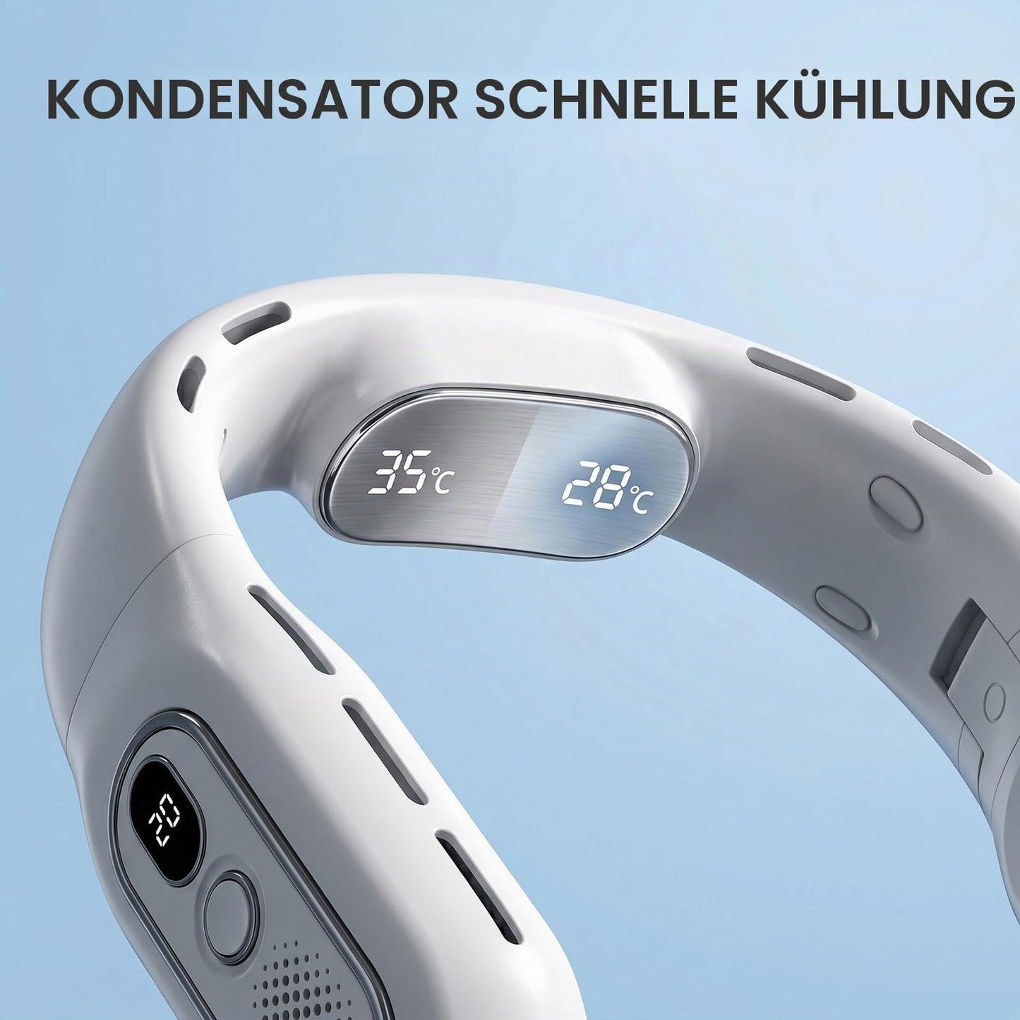 Faltbarer Halsventilator, ohne Flügel, tragbar, Luftstrom 360°, USB-Ventilator, wiederaufladbar, 3000 mAh, 3 Geschwindigkeitsstufen, USB-Halsventilator mit LED-Anzeige, für Sport und Reise (weiß)