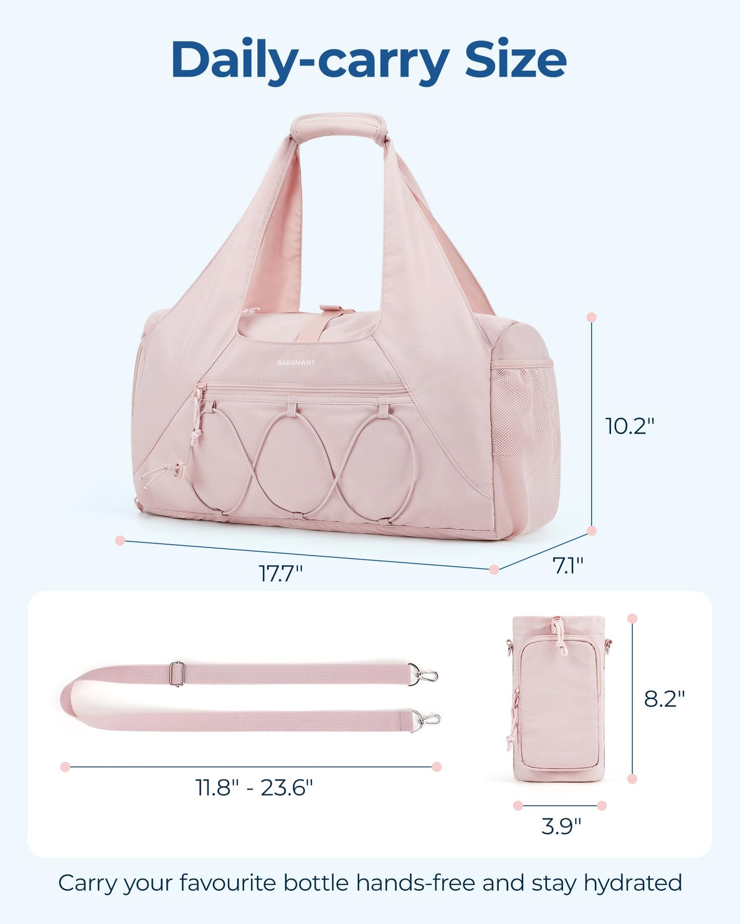 BAGSMART Sporttasche für Damen, leichte Reisetasche mit Schuhfach, Weekender-Taschen mit Nassfach, Workout-Yoga-Tragetasche für Damen, Pink