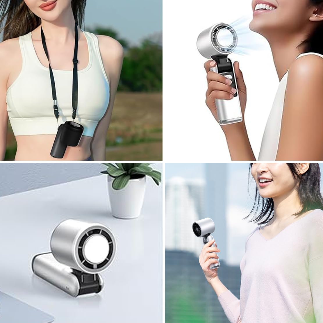 Portable Handheld Cooling Ice Fans, Folding Mini Powerful Cold Fan, 4000mah Rechargeable, 2-6 Hours Of Battery Life Can Be Worn Around The Neck Held In The Hand or Placed On A Table (Grey)