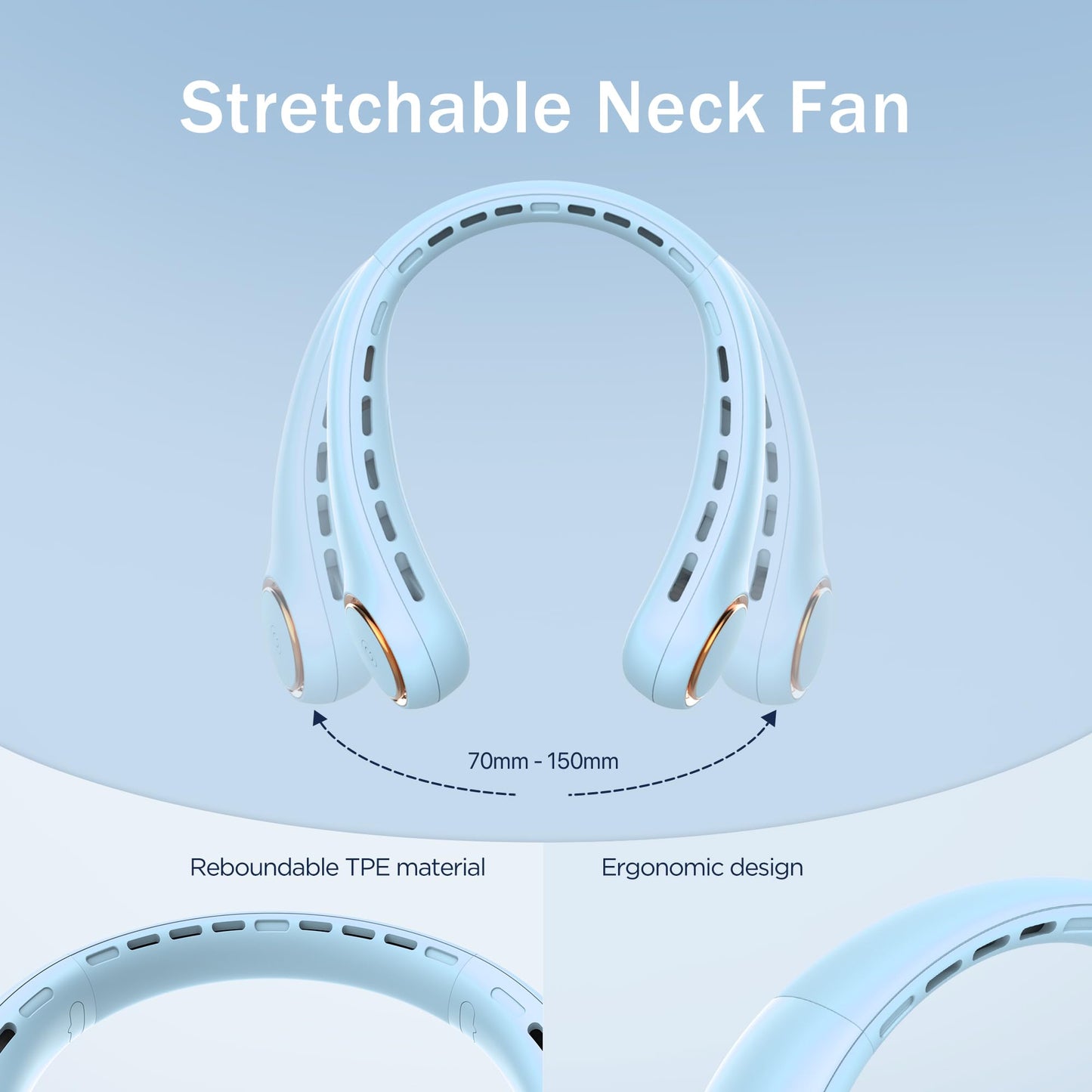 Neck fan, Portable Fan with 5-17H Lifespan, 4000mAh Neck fan air conditioner with 3 Adjustable Speeds and 64 Cool Lights, Rechargeable Neck Fan, Hands-Free Cooling fan for Summer (Black)