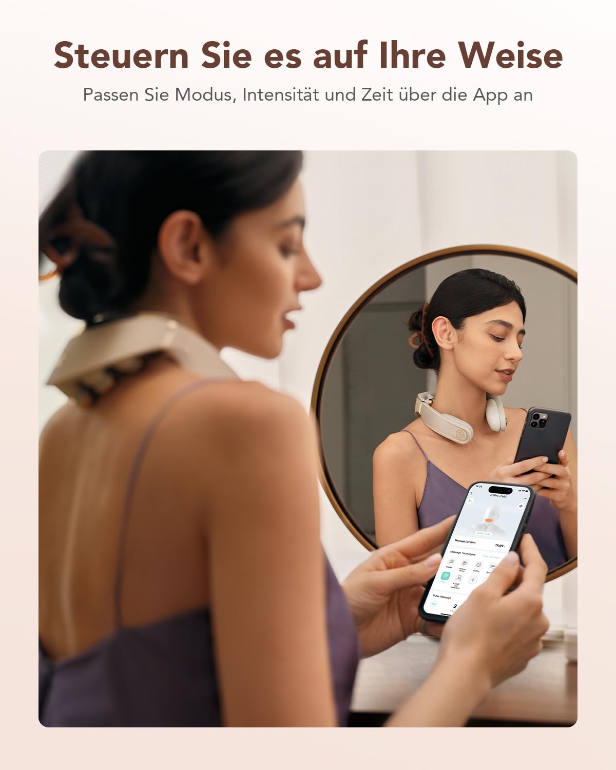 SKG Nackenmassagegerät, Faltbarer Elektrischer Nackenmasseur mit Wärme & Vibration, Titan 316L Massageköpfe, 11 Programme, Kabellos & Tragbar, Geschenk für Papa, Männer und Frauen, G7 Pro Fold（Gold)