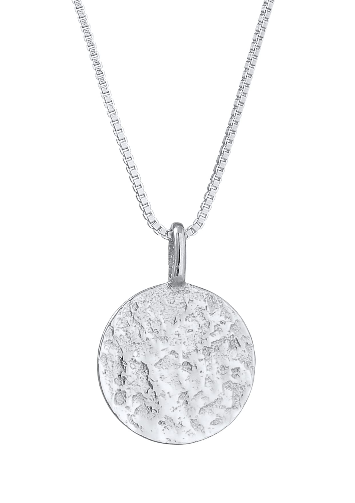 Kuzzoi Herren Silber Halskette mit Coin Anhänger Rund (15 mm), Halskette für den Mann in 925 Sterling Silber, Kette mit strukturierten Plättchen, Herrenkette mit runden Anhängern handgearbeitet