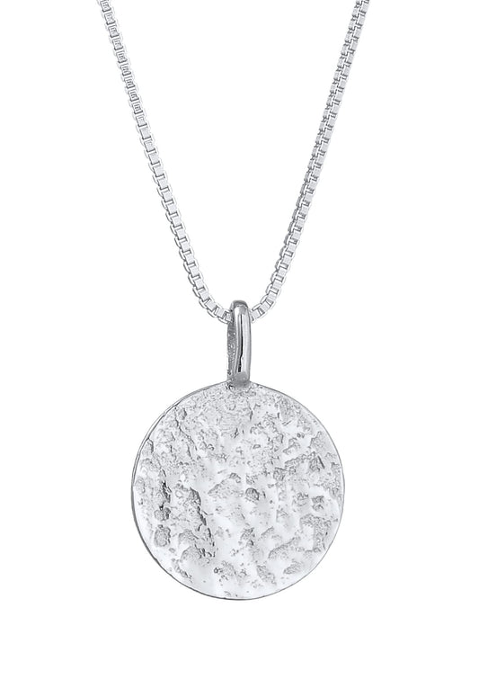 Kuzzoi Herren Silber Halskette mit Coin Anhänger Rund (15 mm), Halskette für den Mann in 925 Sterling Silber, Kette mit strukturierten Plättchen, Herrenkette mit runden Anhängern handgearbeitet