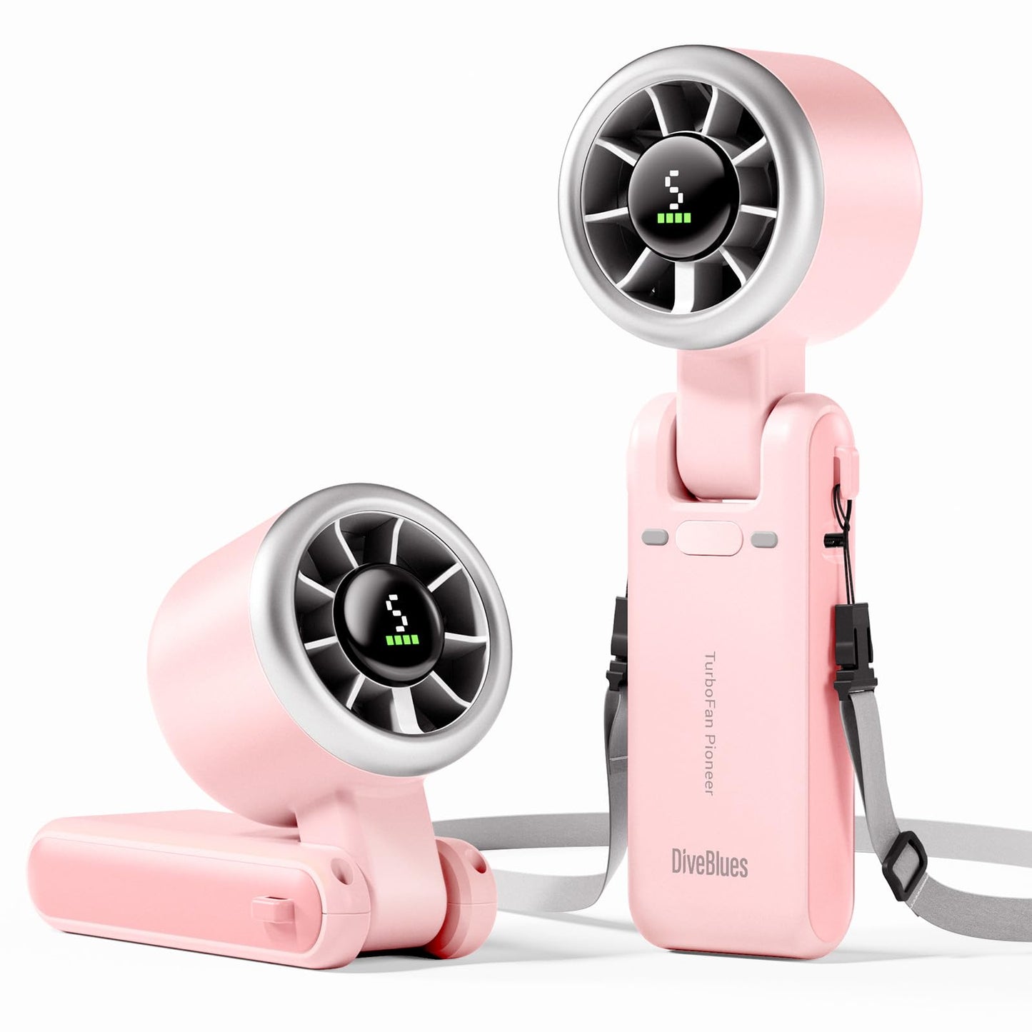 Diveblues Portable Handheld Turbo Fan, 5 Gear Wind, Battery Operated, Up to 12 Working Hours, 3 IN 1 Hand Fan with Air Turbo Tech Cooling Fan for Outdoor Activities, Travel, Working, Silvery white