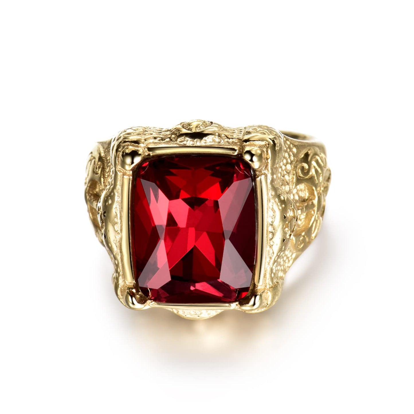 MASOP Mode Herrenschmuck 316L Edelstahl Ringe Roter Stein Party Hochzeit Schmuck Größe 8