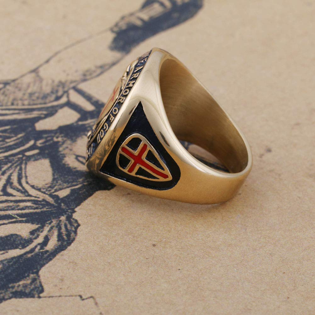 KOVEVE Put On The Whole Armor Of God Prayer Mens Cool Jewelry Ring Knights Templar, Gold