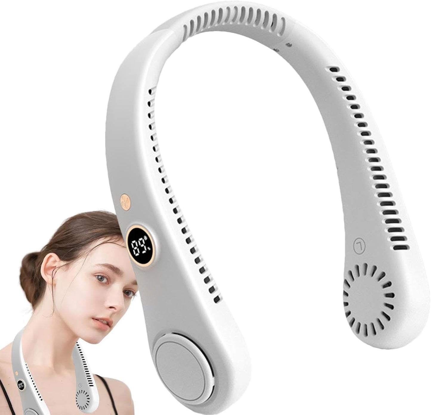 Tragbarer Ventilator, freihändiger Ventilator ohne Flügel, wiederaufladbar, Kopfhörer-Design, USB-betriebener Kühlventilator für Damen und Herren, 5 Geschwindigkeiten