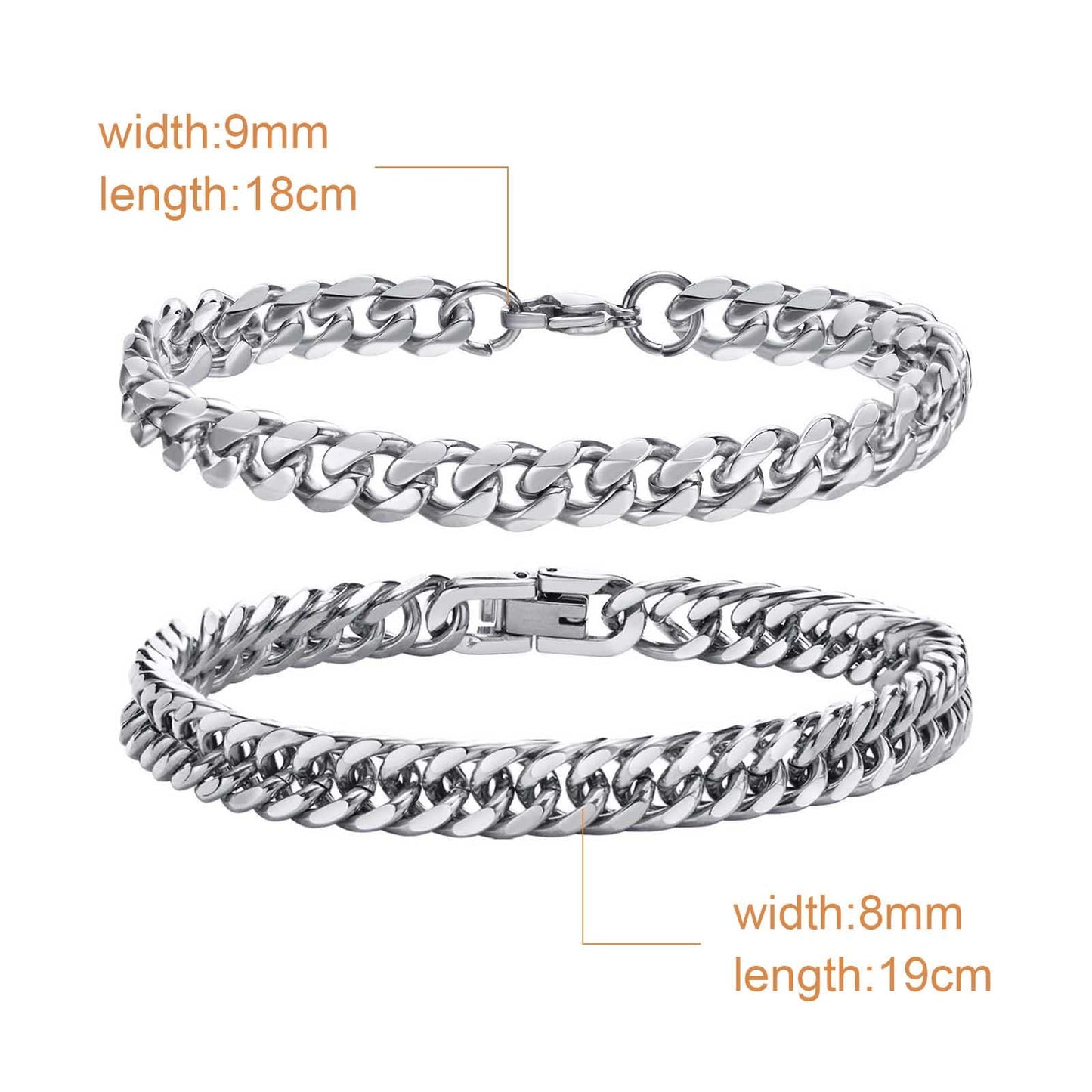 Herren Armband Edelstahl Panzerkette : Armbänder Männer Jungen 2 Stück Glieder Link Kettenarmband 18/19cm Silber Armkette Hip Hop Rapper Modeschmuck