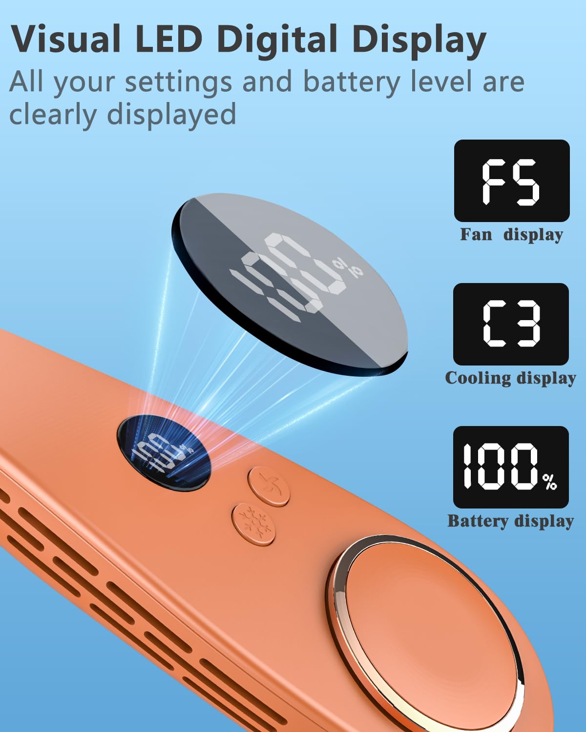 FWV Neck Fan with Cooling Plate, Quiet 30dB, 3-24Hrs Cooling,5500mAh Battery,LED Display Necklace AC Cooler, USB Bladeless Portable Personal Wearable Fans that Blow Cold Air for Men Women Kids Black