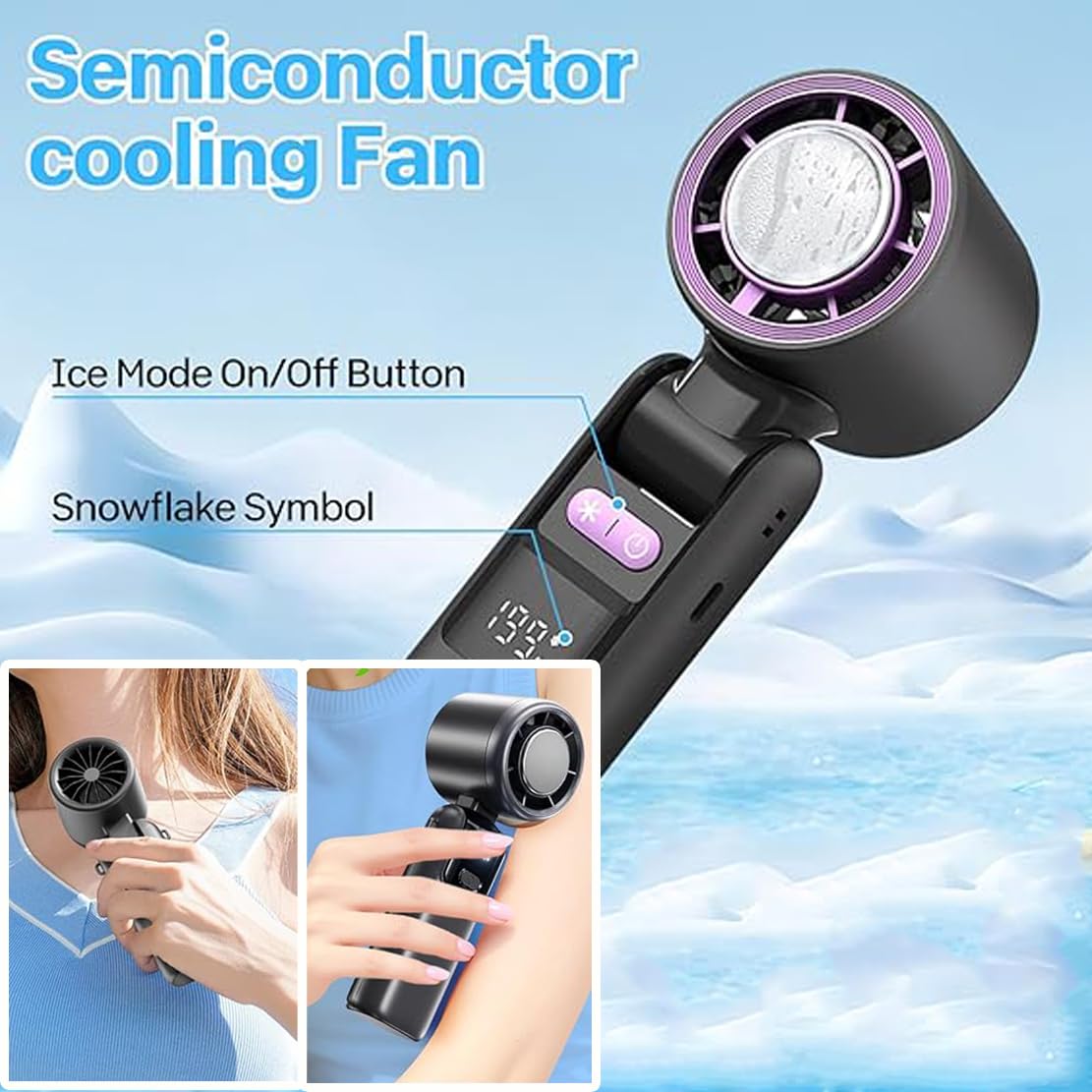 Portable Handheld Cooling Ice Fans, Folding Mini Powerful Cold Fan, 4000mah Rechargeable, 2-6 Hours Of Battery Life Can Be Worn Around The Neck Held In The Hand or Placed On A Table (Grey)