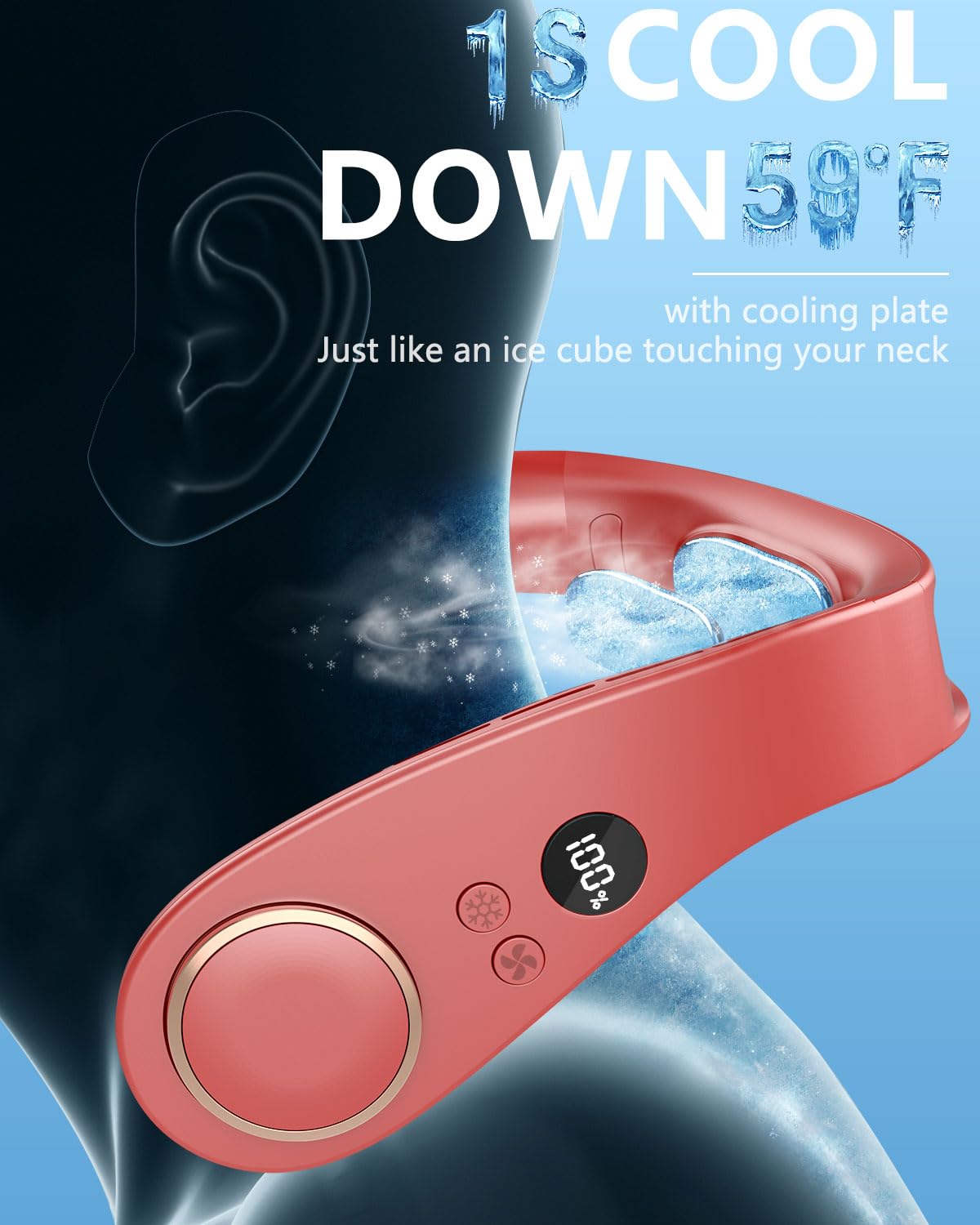 FWV Neck Fan with Cooling Plate, Quiet 30dB, 3-24Hrs Cooling,5500mAh Battery,LED Display Necklace AC Cooler, USB Bladeless Portable Personal Wearable Fans that Blow Cold Air for Men Women Kids Black