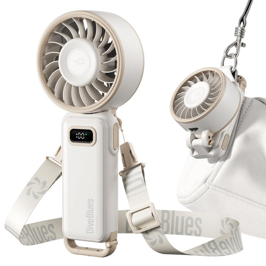 Diveblues - Handventilator Akku Aufladbar - 100 Stunfen Mini Ventilator Leistungsstarker Luftstrom mit Turbo-Technologie, 4 in 1 Tragbarer Ventilator 180° Faltbarer Bis zu 12 Stunden Kühlung