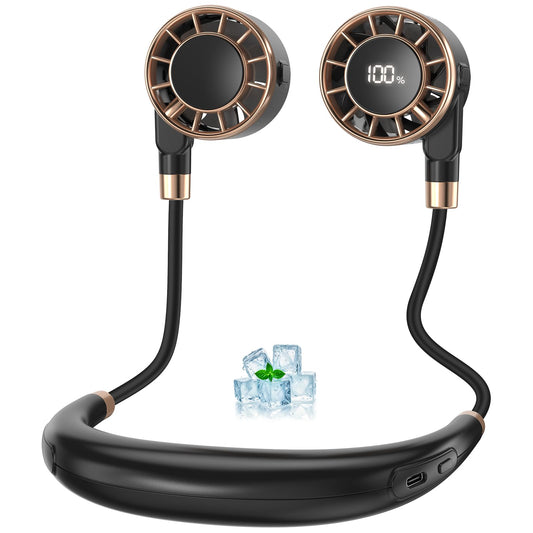 Nackenventilator, 4000mAh Tragbarer Halsventilator, 6 Stufen & 360° Luftstrom, 5-16 Stunden,Extrem Leise 10000 U/min USB Ventilator mit LED-Anzeige,Faltbarer Mini Lüfter für Freien,Reisen,Camping,Büro