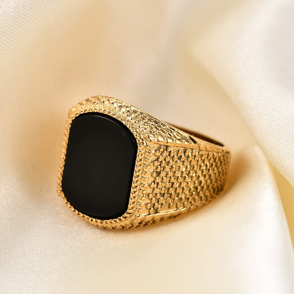 MYNENEY Retro-Vintage-Steinringe für Herren, Türkisringe, Edelstahl, Siegelring, Bikerband (Gold, 8)