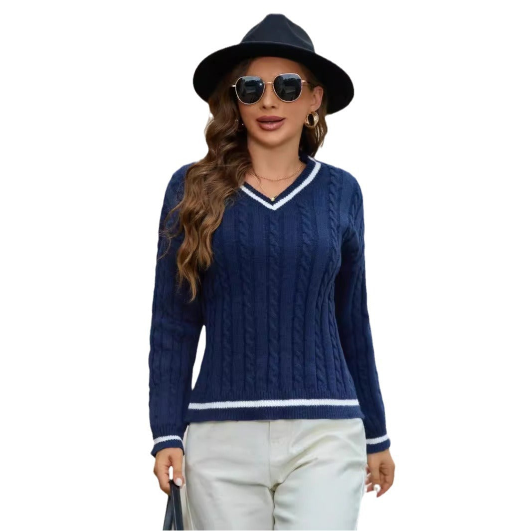 Eleganter Pullover mit V-Ausschnitt, modisches, lockeres Twist-All-Match-Oberteil für Damen