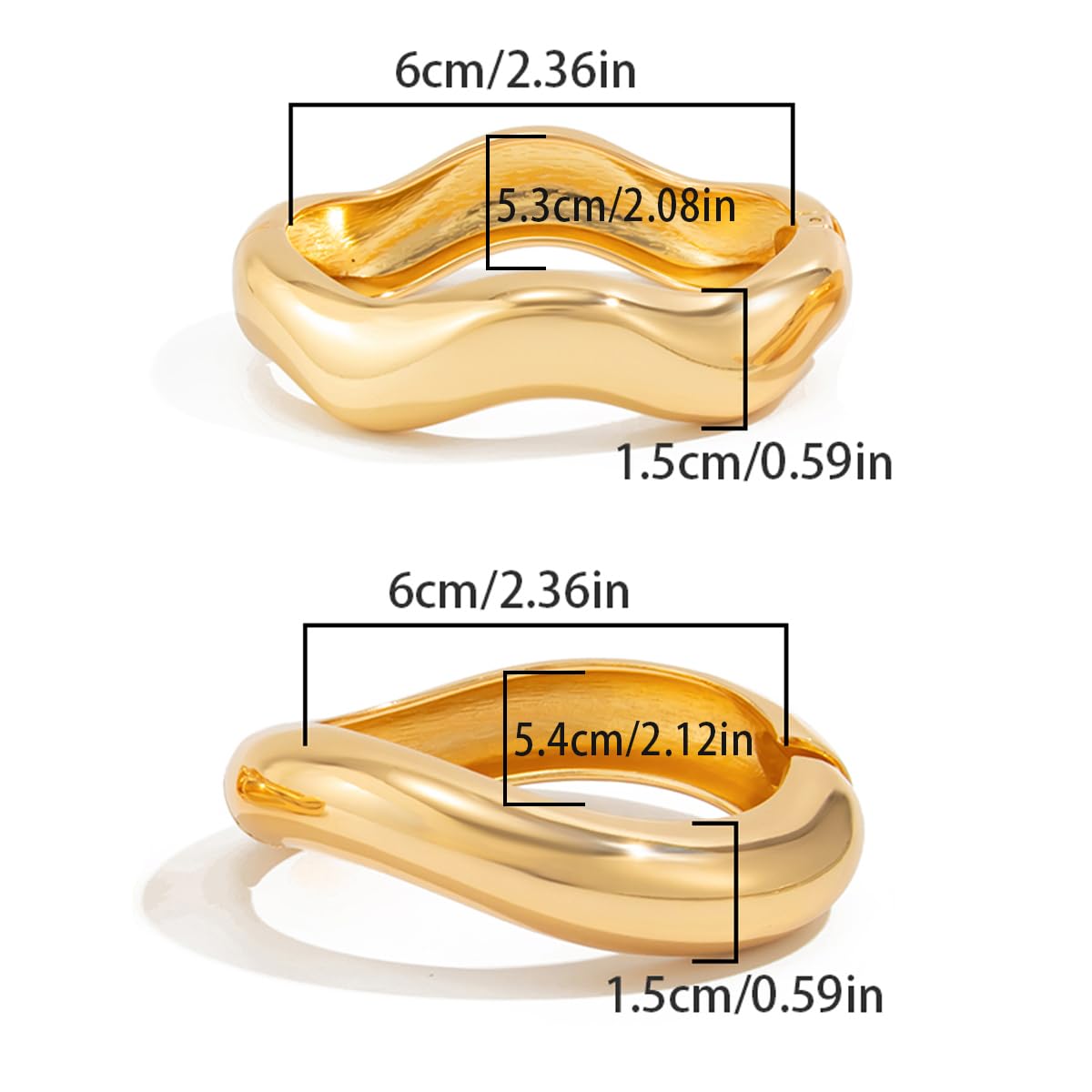 Salircon Gold Bangle Bracelets for Women Gold Wide Chunky Cuff Bracelets Trendy Hinged Cuff Open Wide Chunky Bracelet Irregular Minimalist Jewelry