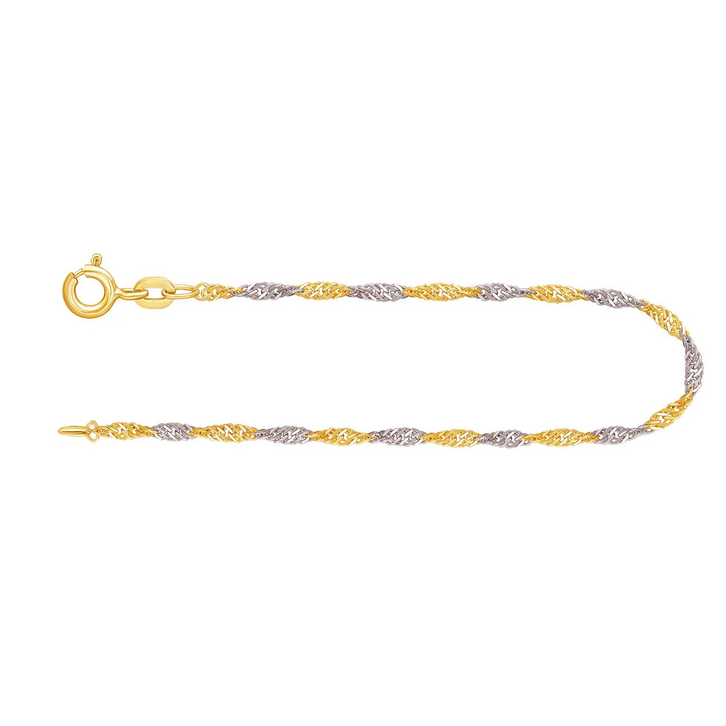 EDELIND Feines Armband Damen 8K/333 Echtgold Bicolor Gelbgold/Weißgold Bracelet Singapurkette 1.8mm Länge 19cm Goldarmband mit Schmuck Geschenk Box