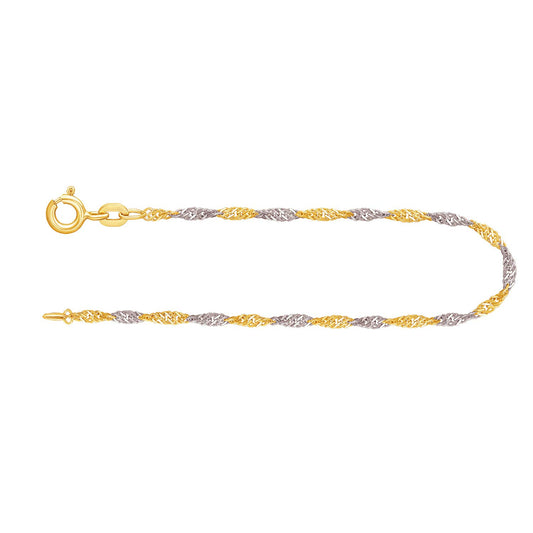 EDELIND Feines Armband Damen 8K/333 Echtgold Bicolor Gelbgold/Weißgold Bracelet Singapurkette 1.8mm Länge 19cm Goldarmband mit Schmuck Geschenk Box