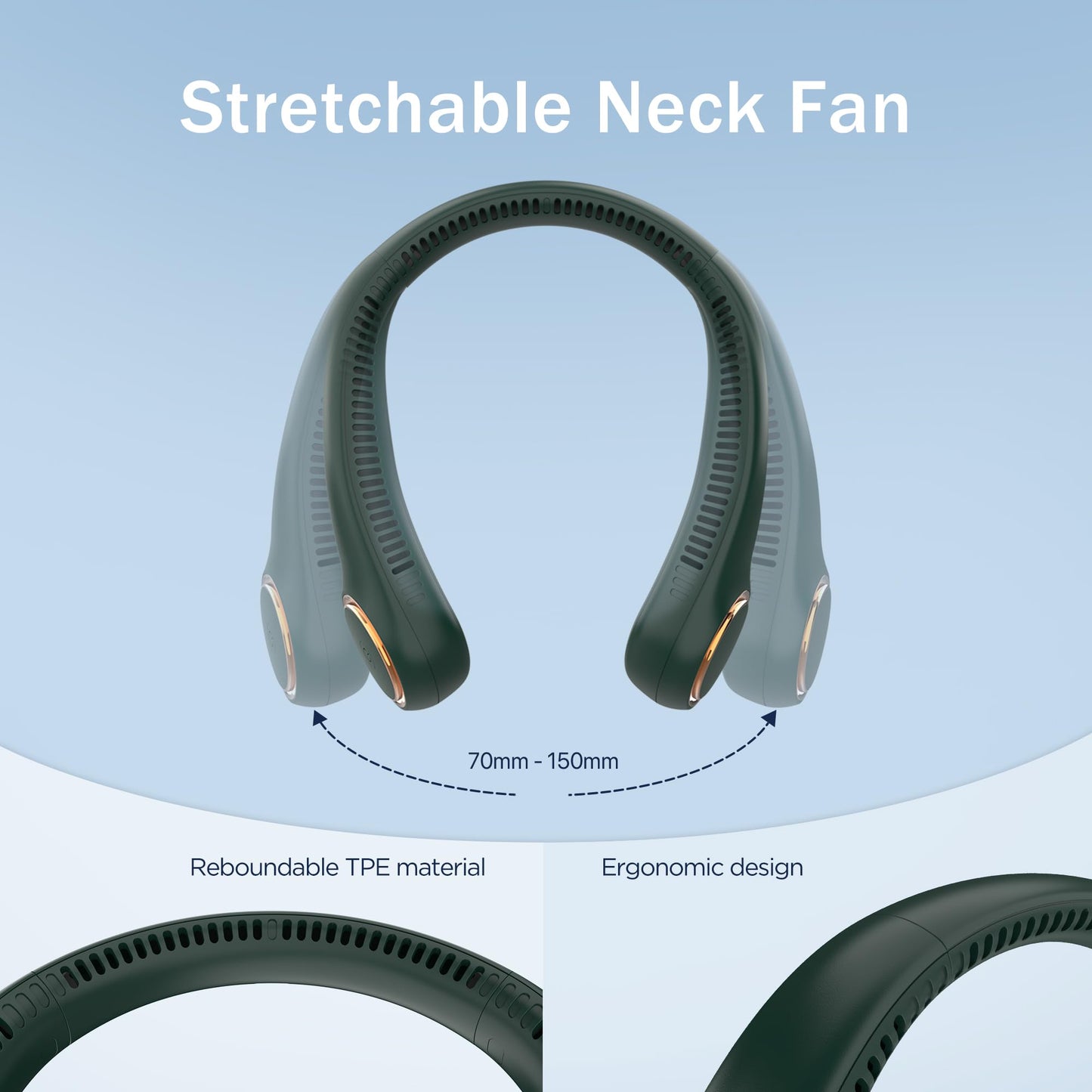 Neck fan, Portable Fan with 5-17H Lifespan, 4000mAh Neck fan air conditioner with 3 Adjustable Speeds and 64 Cool Lights, Rechargeable Neck Fan, Hands-Free Cooling fan for Summer (Black)