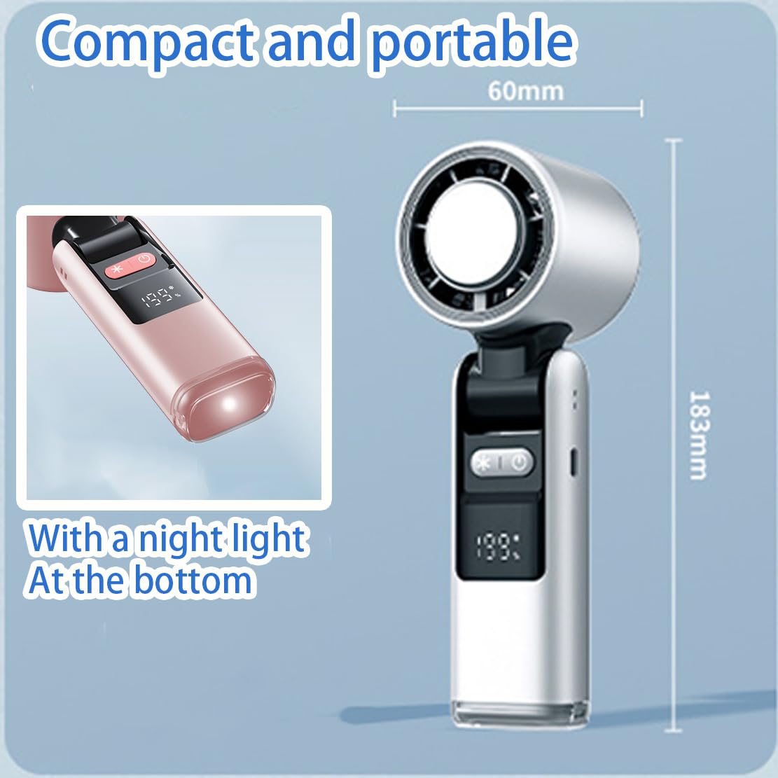 Portable Handheld Cooling Ice Fans, Folding Mini Powerful Cold Fan, 4000mah Rechargeable, 2-6 Hours Of Battery Life Can Be Worn Around The Neck Held In The Hand or Placed On A Table (Grey)