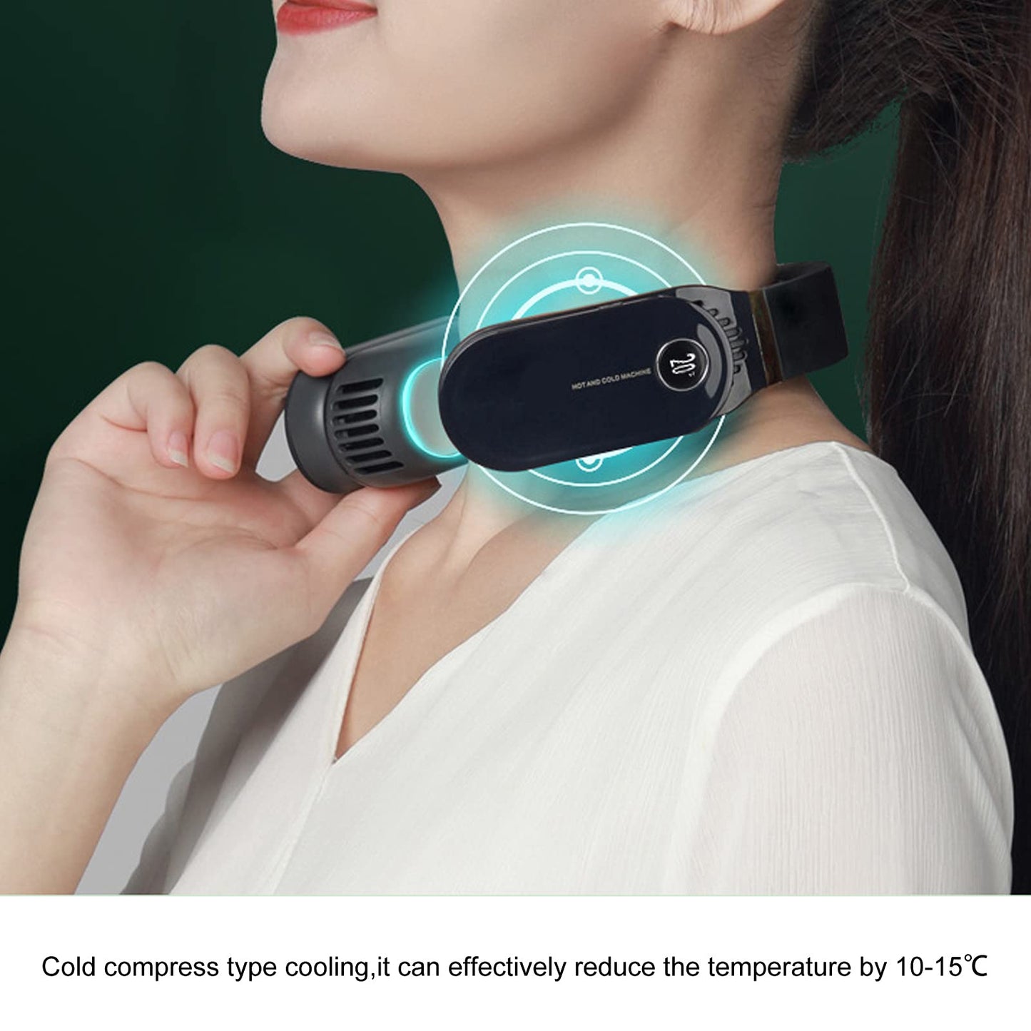 Cocoarm Nackenventilator, Tragbarer Nackenventilator mit Heiz- und Kühlfunktion, Luftfahrt-Aluminiumblech, 3 Kälte- und 3 Wärmestufen, Geräuscharmes RGB-Licht für Reisen, Wandern, Studium, Büro (BLUE)