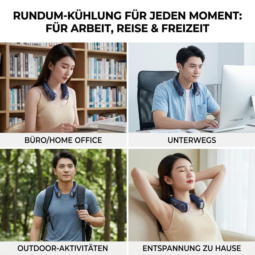Nackenventilator, Nackenventilator mit Kühlung 5 Leise Geschwindigkeiten, Tragbarer Nackenventilator mit Display und LED-Licht in 7 Farben, Hals Ventilator für Sommer Küche, Unterwegs (Weiß)