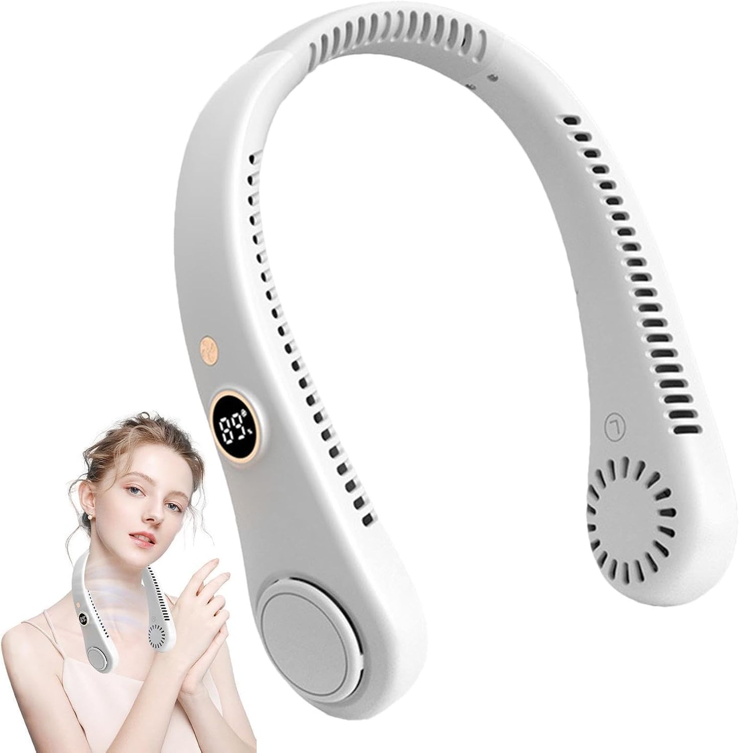 Tragbarer Ventilator, freihändiger Ventilator ohne Flügel, wiederaufladbar, Kopfhörer-Design, USB-betriebener Kühlventilator für Damen und Herren, 5 Geschwindigkeiten