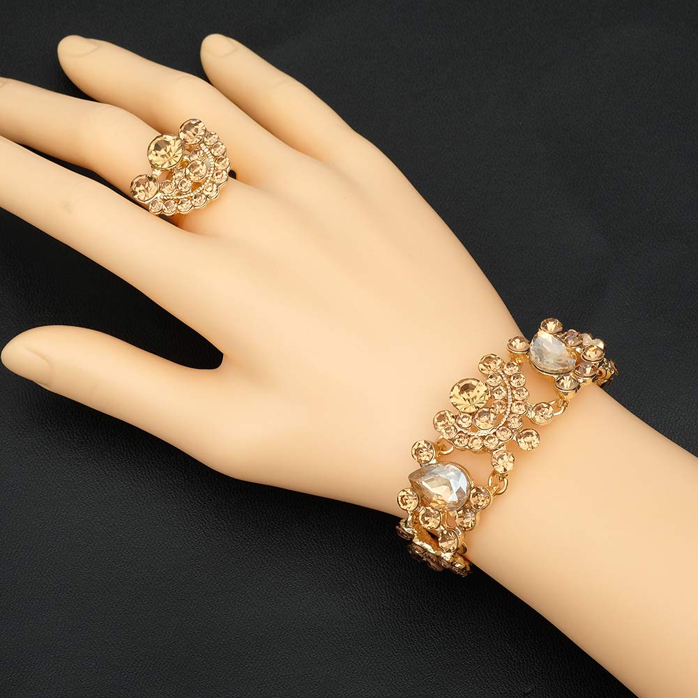 CSY 4-teiliges Set mit eleganten Kristall-Halsketten, Ohrringen, Armbändern und Ringen, Brautschmuck für Hochzeiten, Kostümschmuck-Sets für Bräute und Frauen (vergoldet, Champagner)