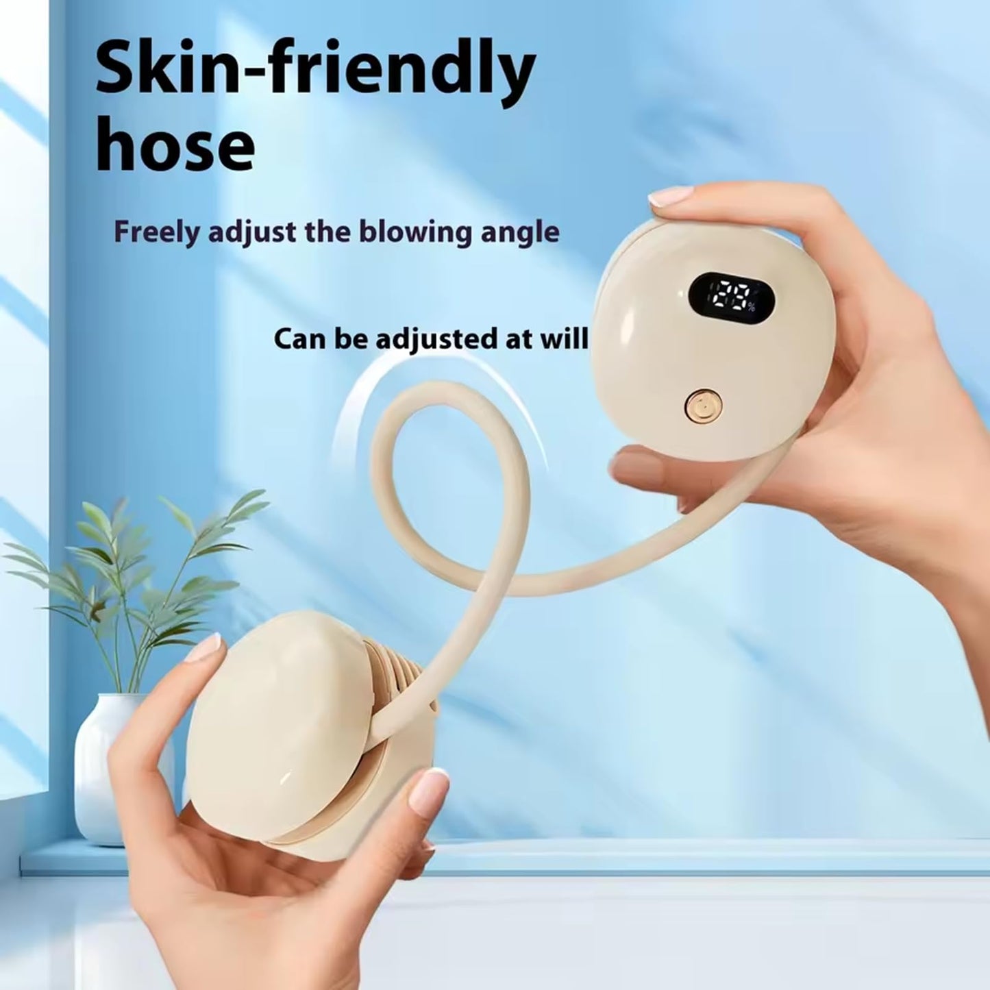 Foldable USB Rechargeable Neck Hanging Fan, 360° Flexibler Faltbarer Halsventilator, Wiederaufladbar Nackenventilator mit LED-Anzeige & 3 Stufen, Leise Persönlicher Ventilator für Büro Reisen (Weiß)