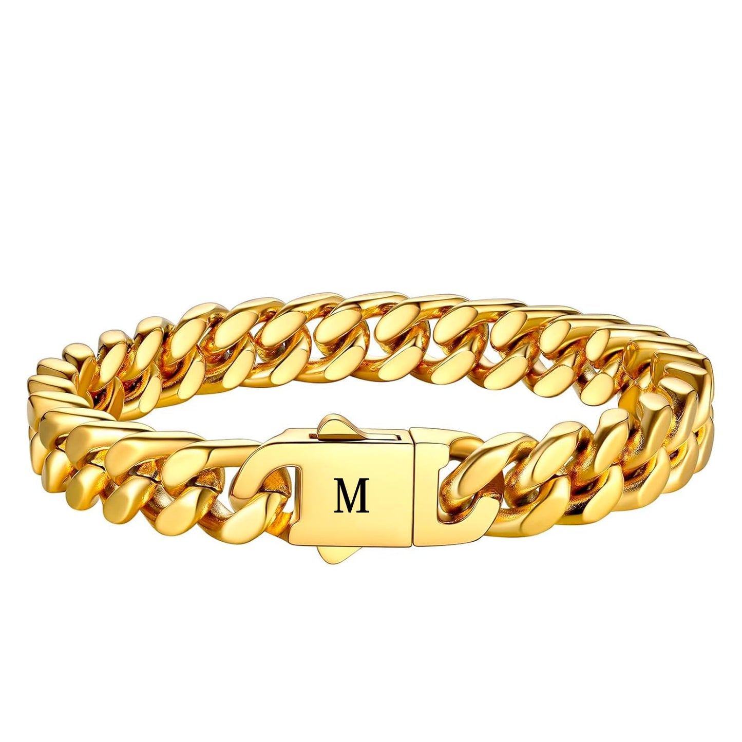 HAYOUWAY Armband Herren Silber mit Buchstaben, Herren Armband Damen Panzerkette Edelstahl Armbänder für Herren mit Gravur AZ Personalisierte Geschenke (Gold-M, Vergoldet)