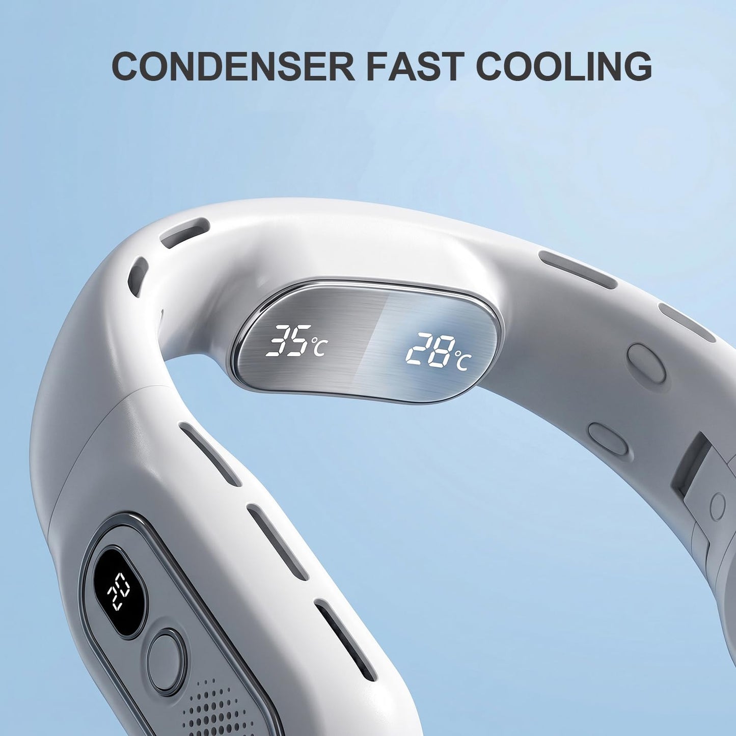 Faltbarer Halsventilator, ohne Flügel, tragbar, Luftstrom 360°, USB-Ventilator, wiederaufladbar, 3000 mAh, 3 Geschwindigkeitsstufen, USB-Halsventilator mit LED-Anzeige, für Sport und Reise (weiß)