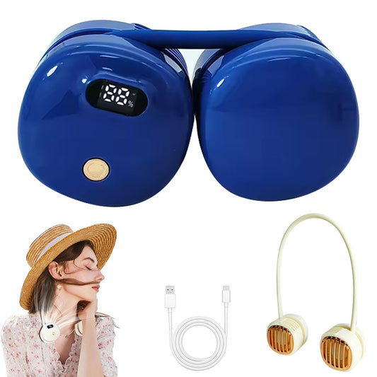Foldable USB Rechargeable Neck Hanging Fan, 360° Flexibler Faltbarer Halsventilator, Wiederaufladbar Nackenventilator mit LED-Anzeige & 3 Stufen, Leise Persönlicher Ventilator für Büro Reisen (Weiß)