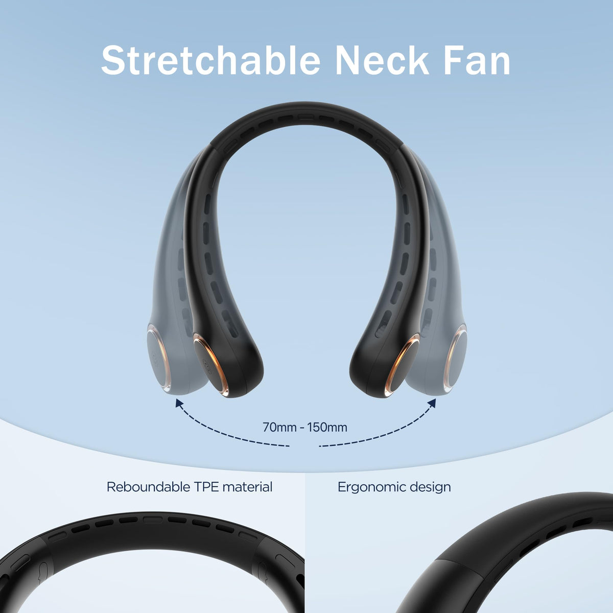 Neck fan, Portable Fan with 5-17H Lifespan, 4000mAh Neck fan air conditioner with 3 Adjustable Speeds and 64 Cool Lights, Rechargeable Neck Fan, Hands-Free Cooling fan for Summer (Black)
