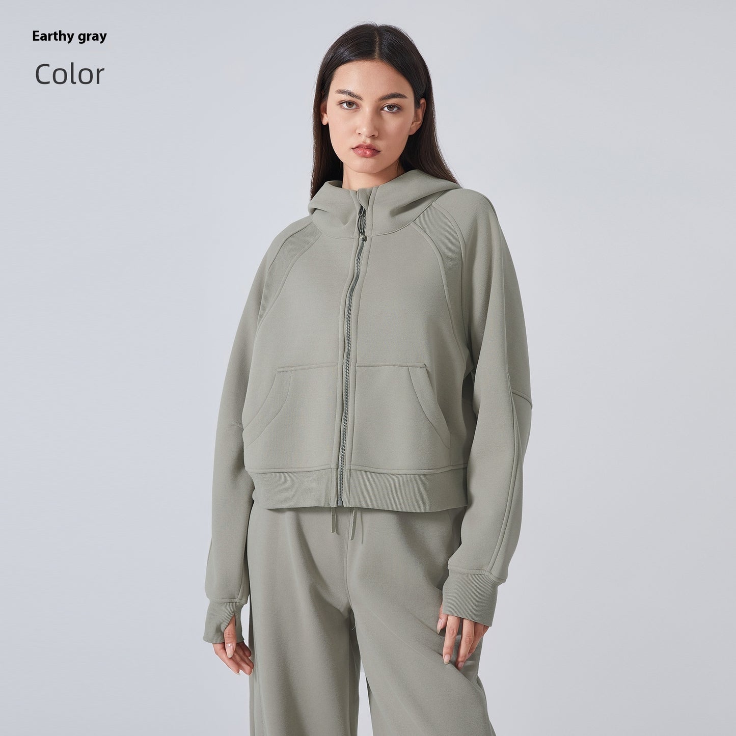 Fleece-Reißverschluss mit Kapuze, Sportjacke, lockere Yoga-Kleidung