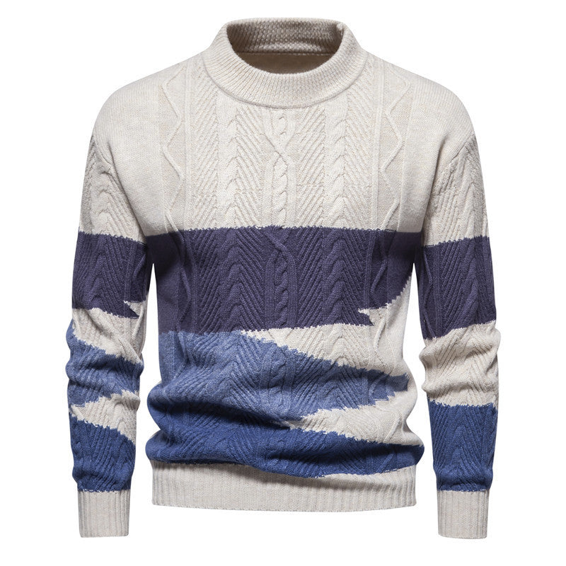 Strickwaren Herren American Retro Europäische Größe Farblich abgestimmter Freizeitmantel Herbst und Winter Neuer Rundhalspullover