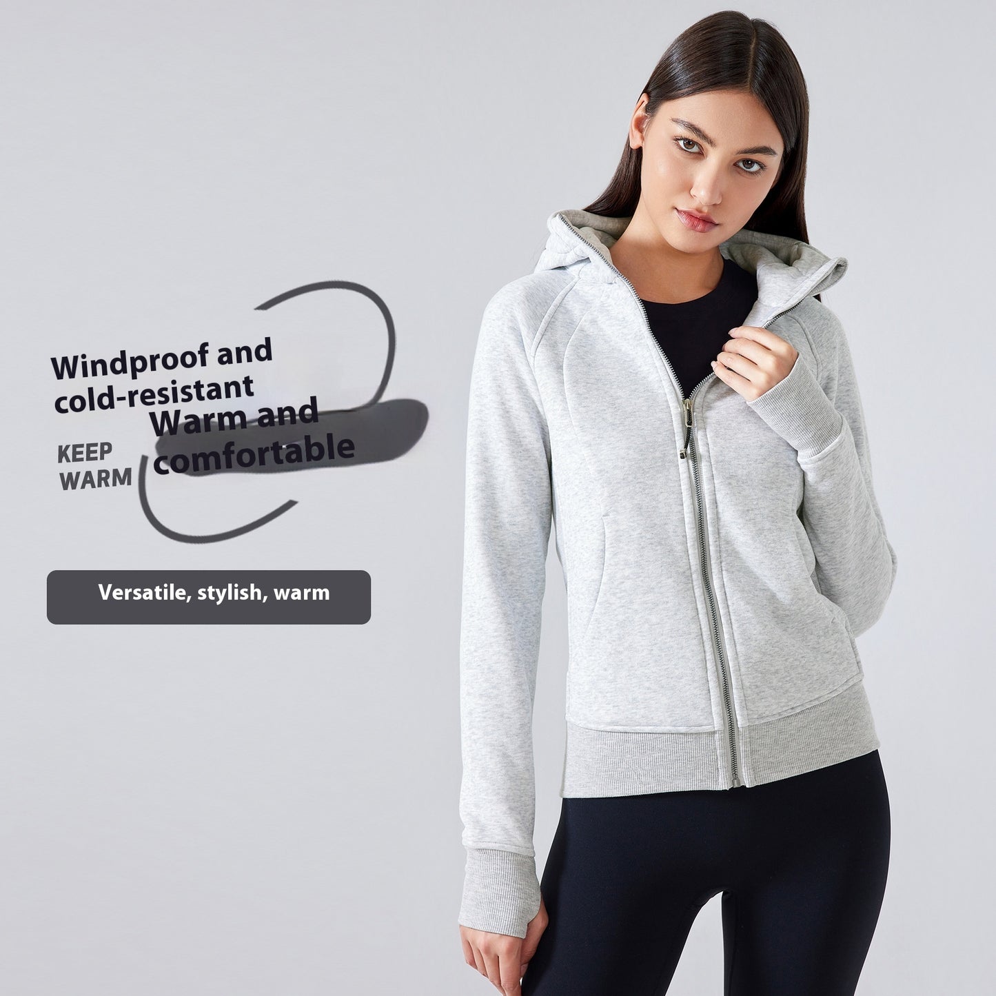 Dicke warme Sportjacke mit Kapuze, Fitnessjacke