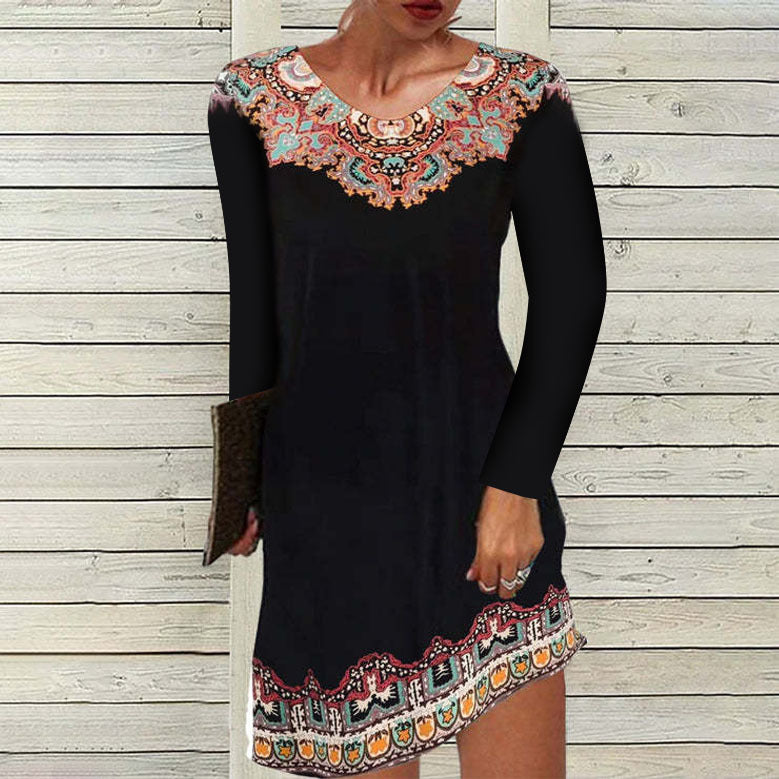 Herbst und Winter Druck Kleid Frauen