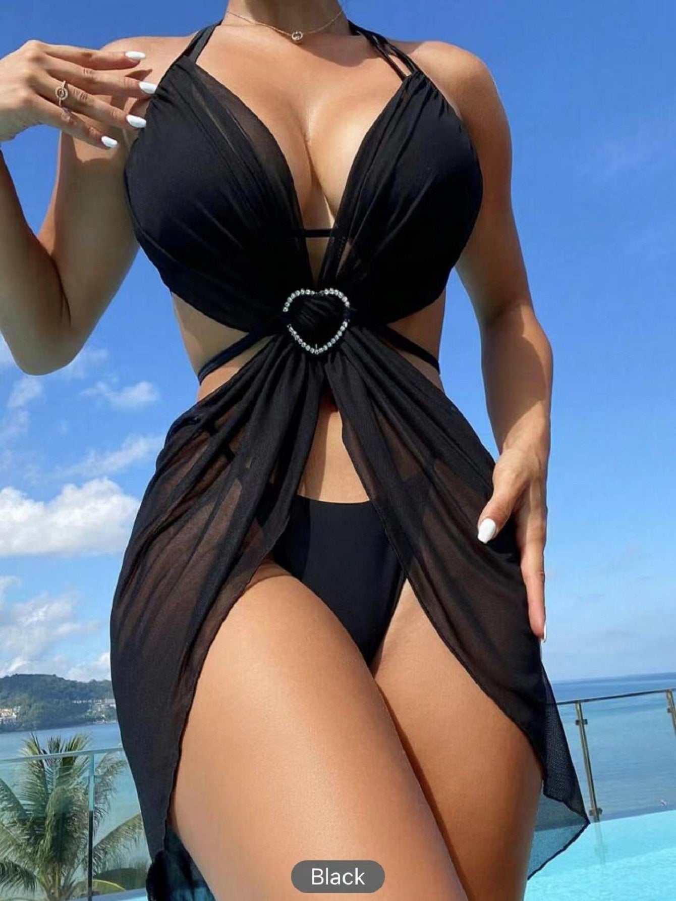 3 stücke Neckholder Bikini Strand Sommer Einfarbig Split Badeanzug Damenbekleidung