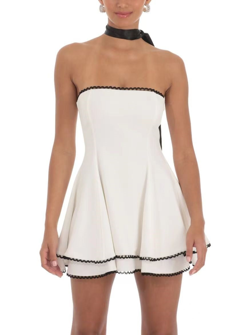 Slim Fit Temperament Farblich passendes Spitzenkleid