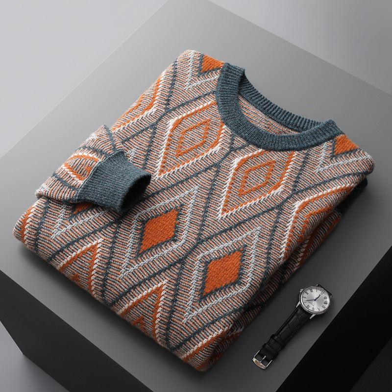 Pullover mit Rundhalsausschnitt und Retro-Rautenmuster