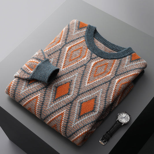 Pullover mit Rundhalsausschnitt und Retro-Rautenmuster