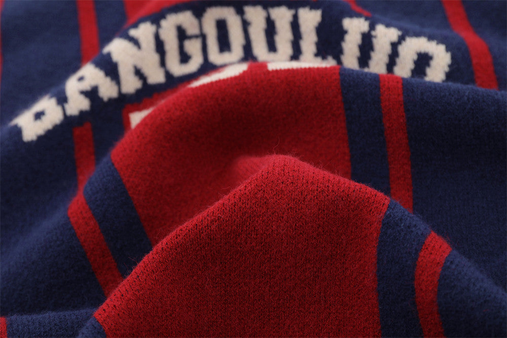 Europäische und amerikanische Straßen-Pulloverweste mit farblich passenden Buchstaben und V-Ausschnitt aus Jacquard