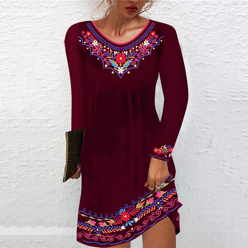 Herbst und Winter Druck Kleid Frauen