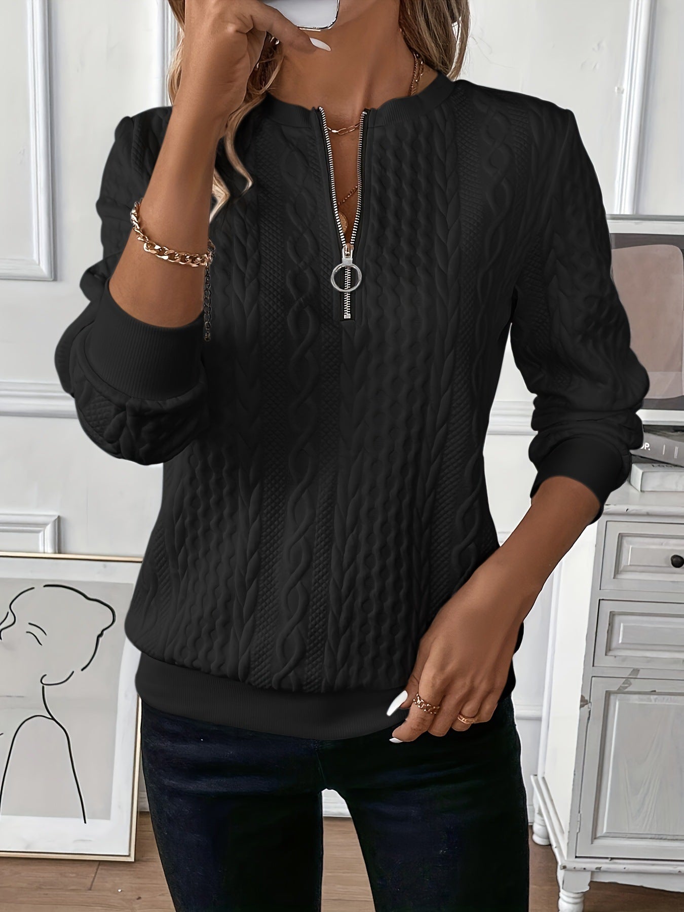Pullover Halblangarm Reißverschluss Pullover Damenbekleidung
